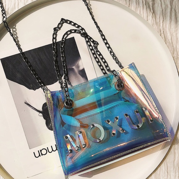 Handbags - MOXUI studded iridescent bag with inner clutch